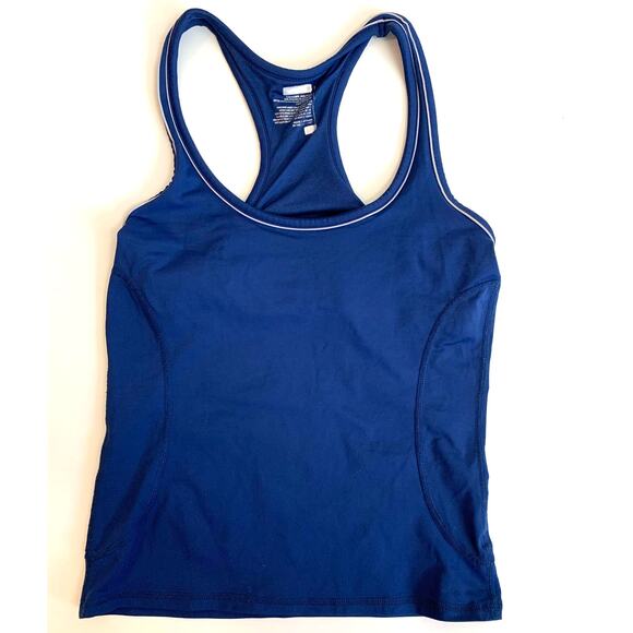 Athleta Tops - Athleta Navy Blue Racerback Workout Tank Top White Piping S Exercise Yoga